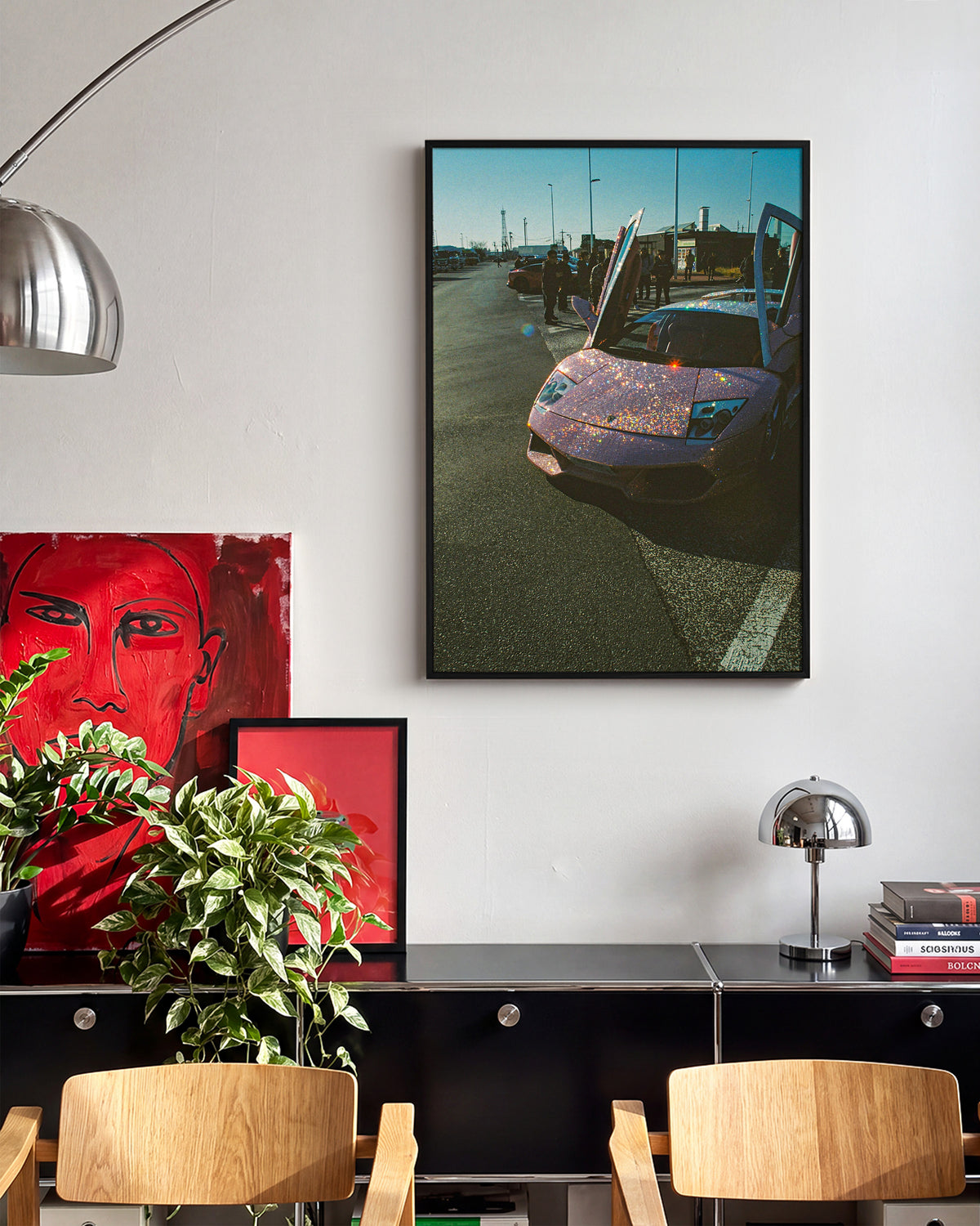 Lambo Daze Lamborghini car photography print in a black frame on a wall
