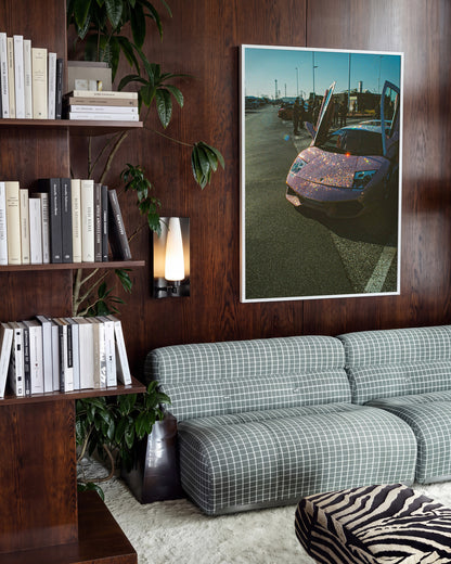 Lambo Daze Lamborghini car photography print in a white frame on a wall
