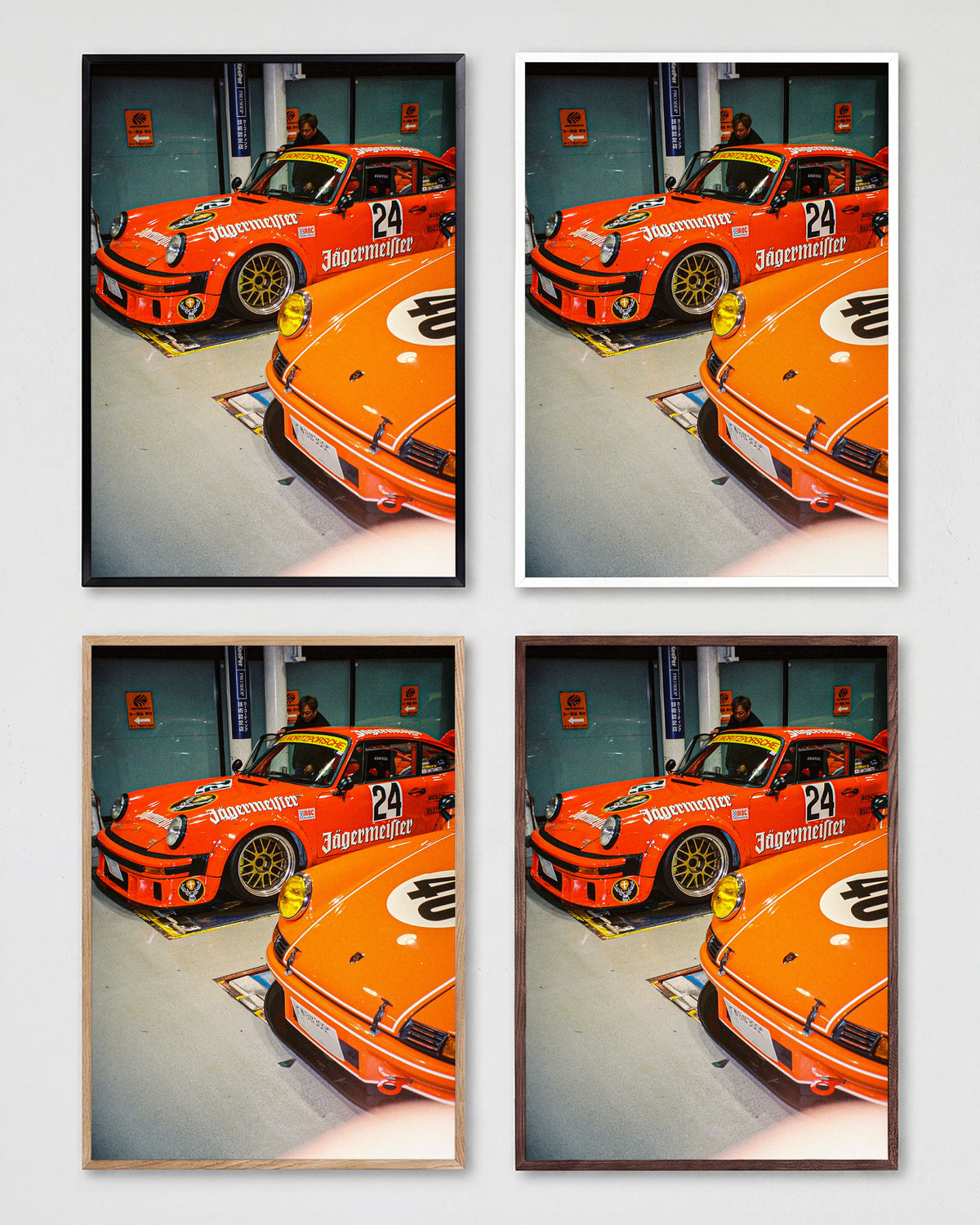 Anija retro motorsport photography print shown in all frame colours