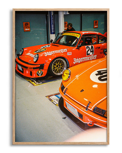 Anija retro motorsport photography print in an oak frame