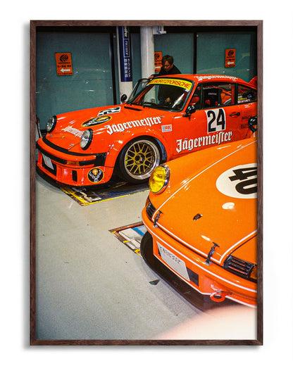 Anija retro motorsport photography print in a walnut frame
