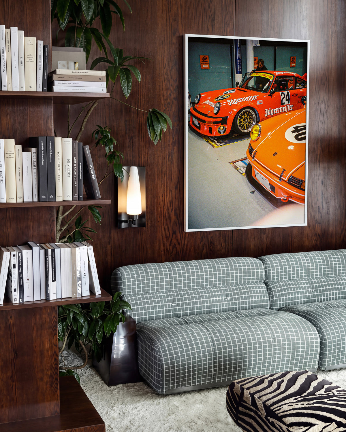 Anija retro motorsport photography print in a white frame on a wall