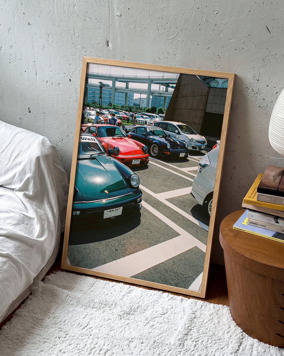 Andreezy 6 JDM street car photography print in an oak frame on a wall