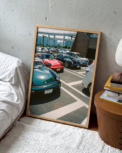 Andreezy 6 JDM street car photography print in an oak frame on a wall