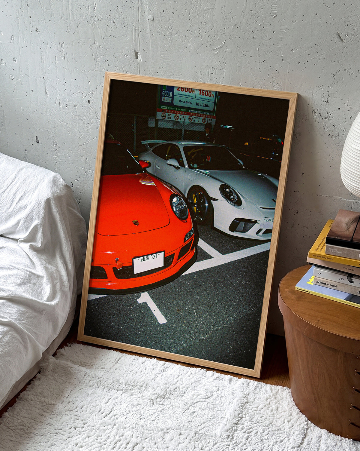 Andreezy 8 vintage Japanese car photography print in an oak frame on a wall