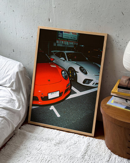 Andreezy 8 vintage Japanese car photography print in an oak frame on a wall