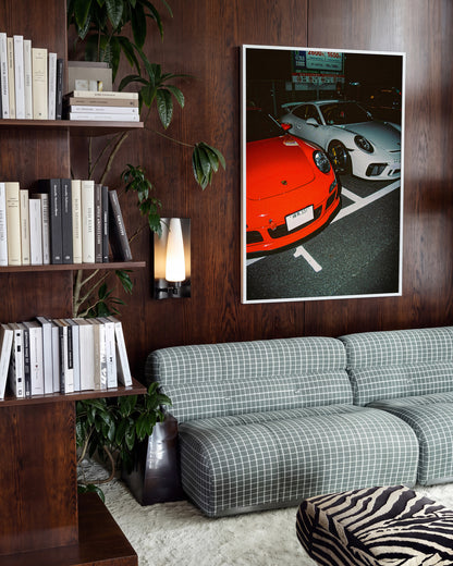 Andreezy 8 vintage Japanese car photography print in a white frame on a wall