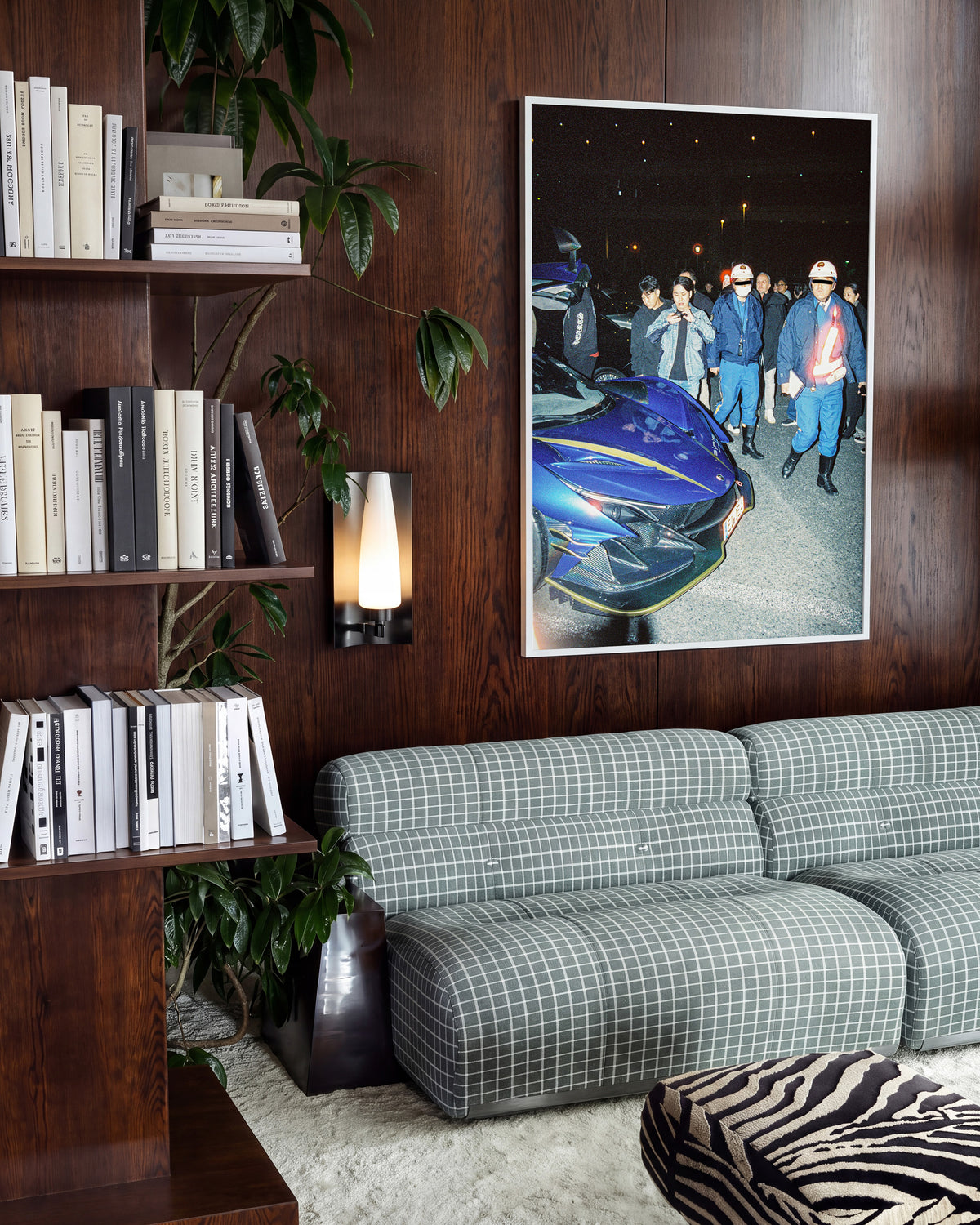 Blue Siren JDM car photography print in a white frame on a wall