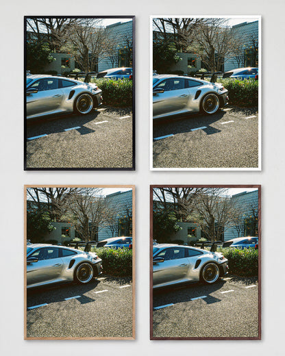 Andreezy 17 minimalist car photography print shown in all frame colours