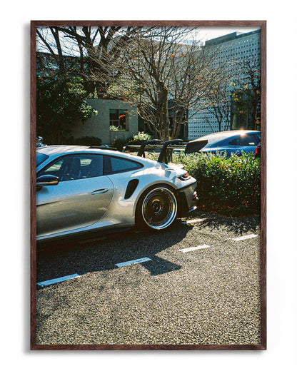 Andreezy 17 minimalist car photography print in a walnut frame