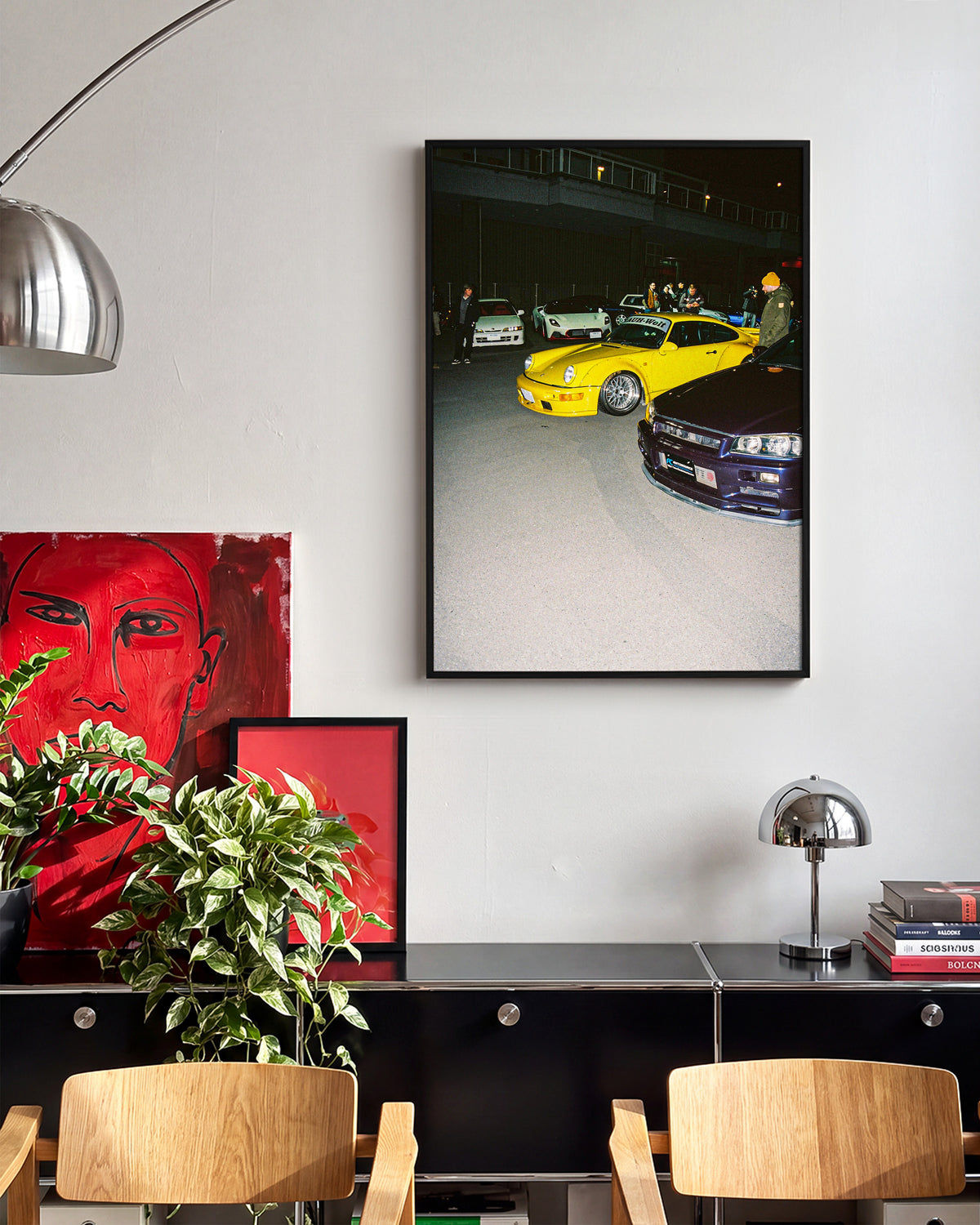Andreezy 18 retro JDM car photography print in a black frame on a wall