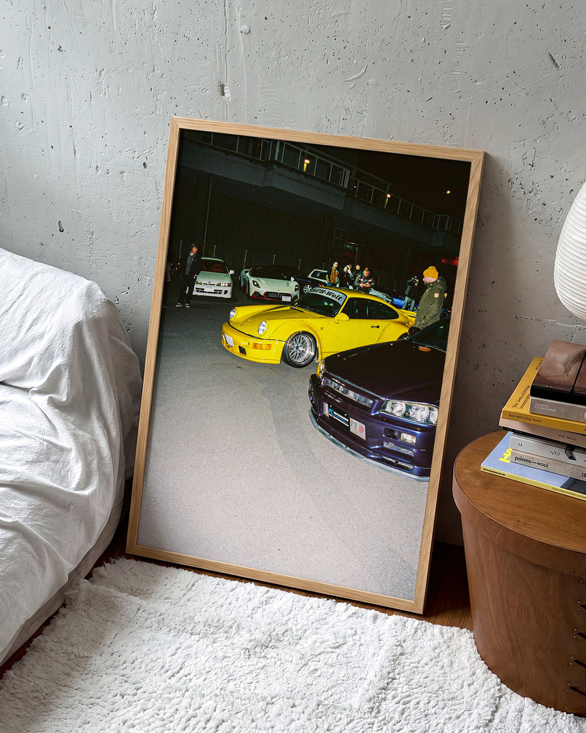 Andreezy 18 retro JDM car photography print in an oak frame on a wall