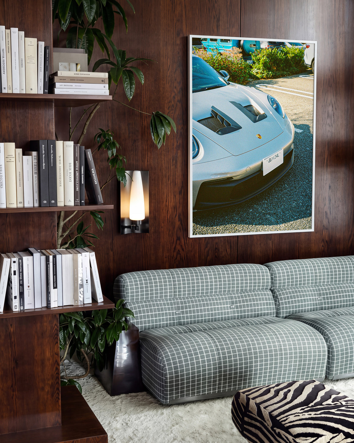 Andreezy 19 minimalist JDM car photography print in a white frame on a wall