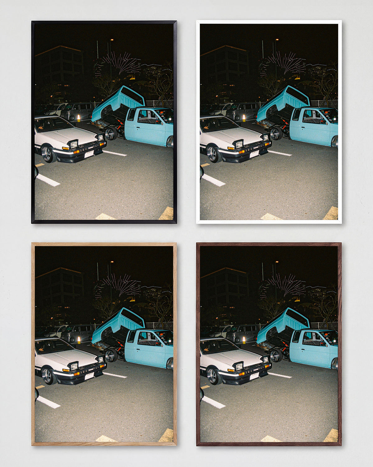 Andreezy 20 Japanese street car photography print shown in all frame colours