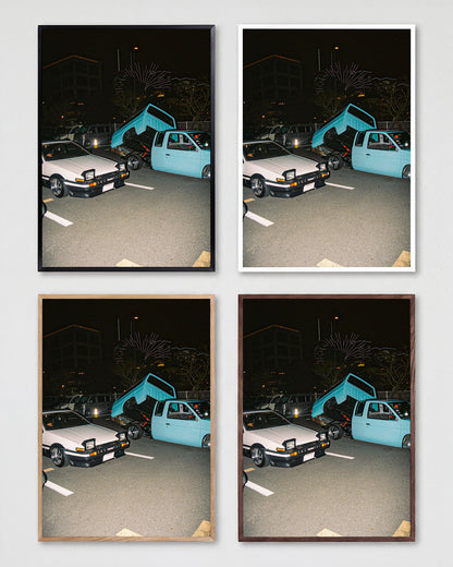 Andreezy 20 Japanese street car photography print shown in all frame colours