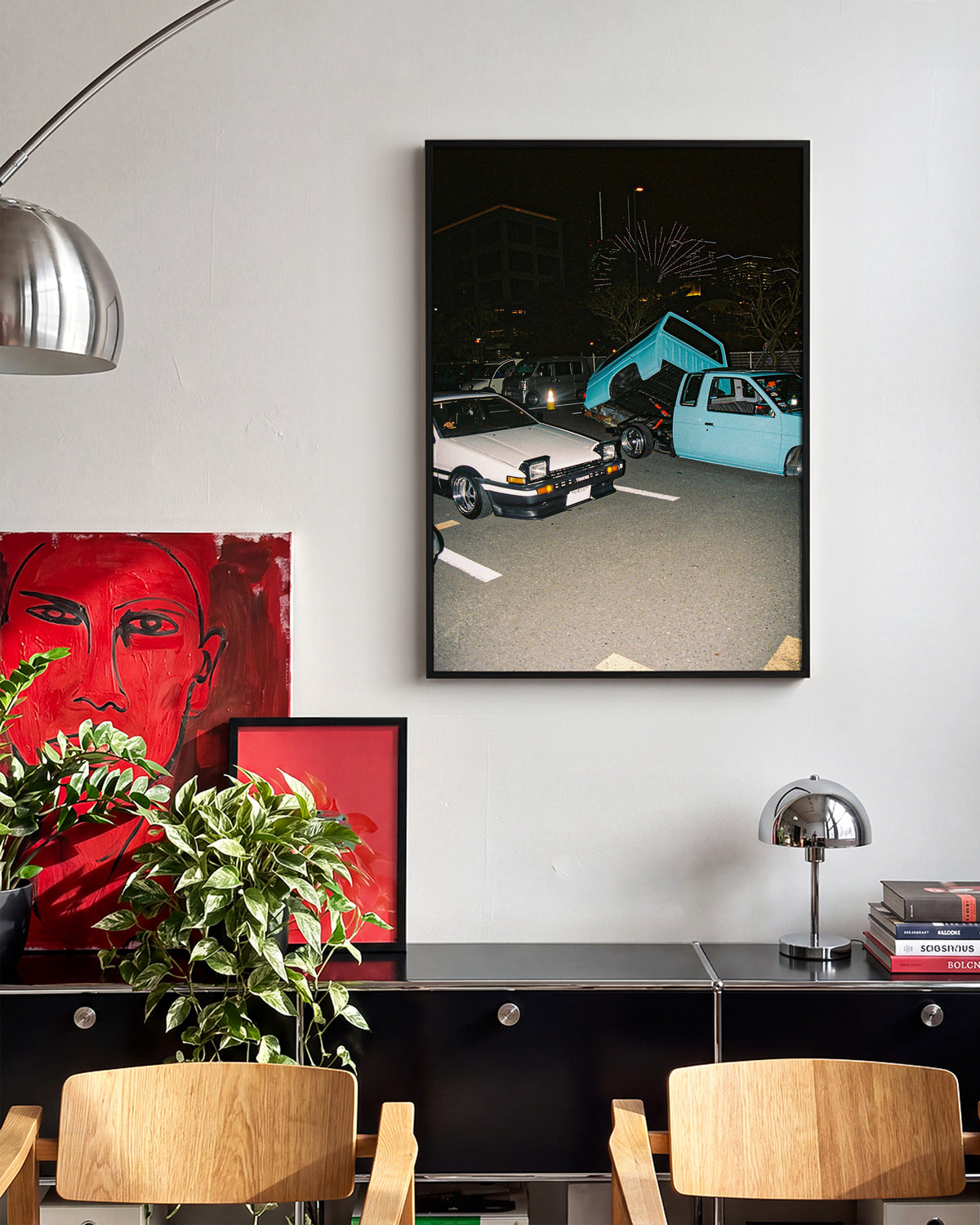 Andreezy 20 Japanese street car photography print in a black frame on a wall