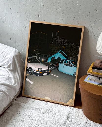 Andreezy 20 Japanese street car photography print in an oak frame on a wall