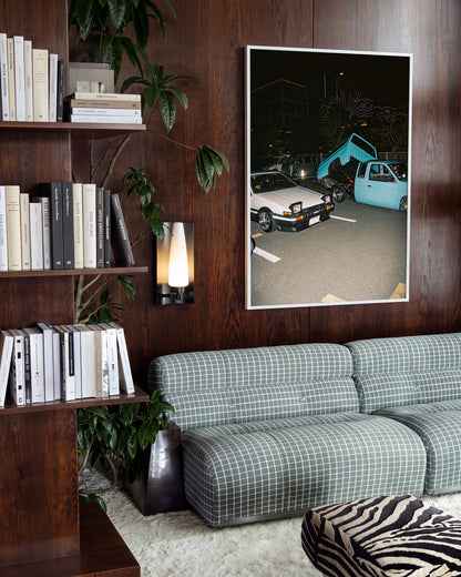 Andreezy 20 Japanese street car photography print in a white frame on a wall