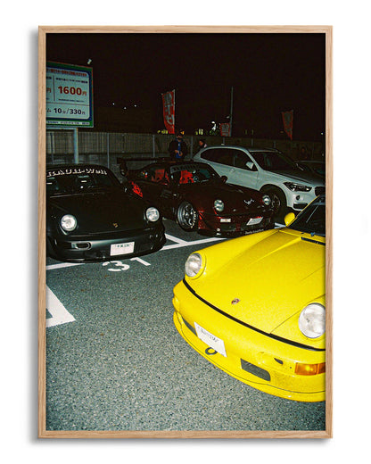 Andreezy 21 bold JDM car photography print in an oak frame