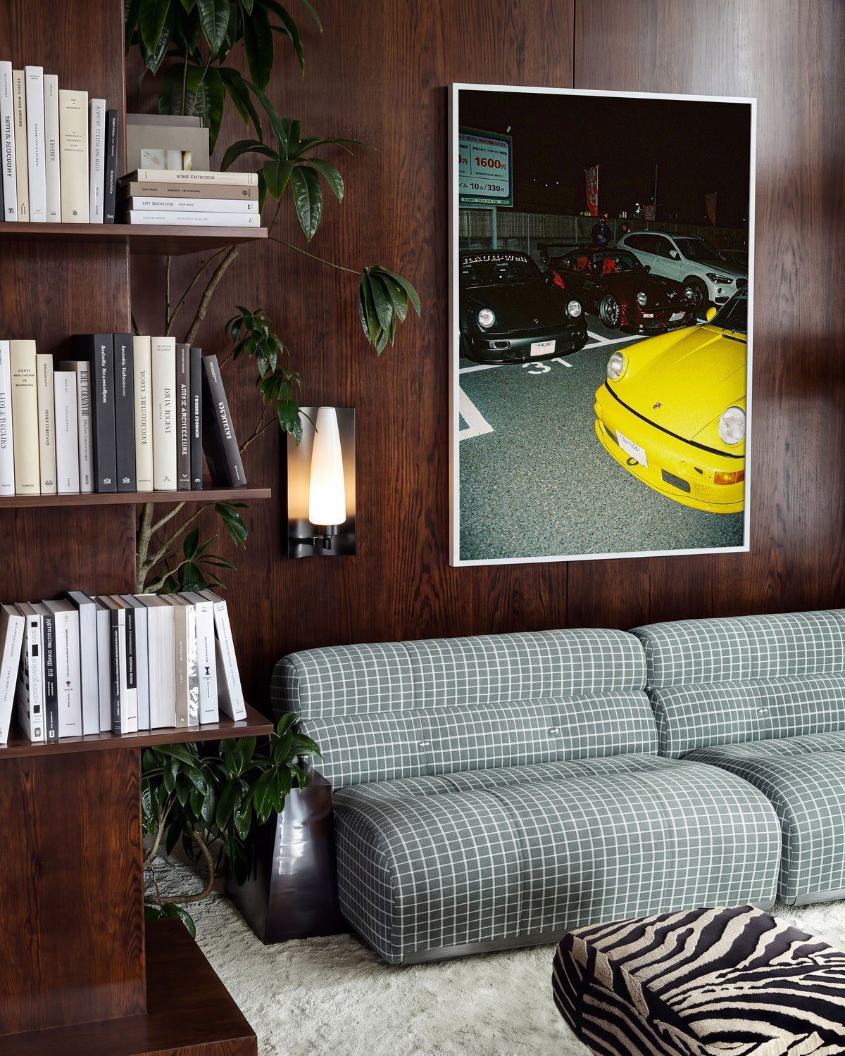 Andreezy 21 bold JDM car photography print in a white frame on a wall