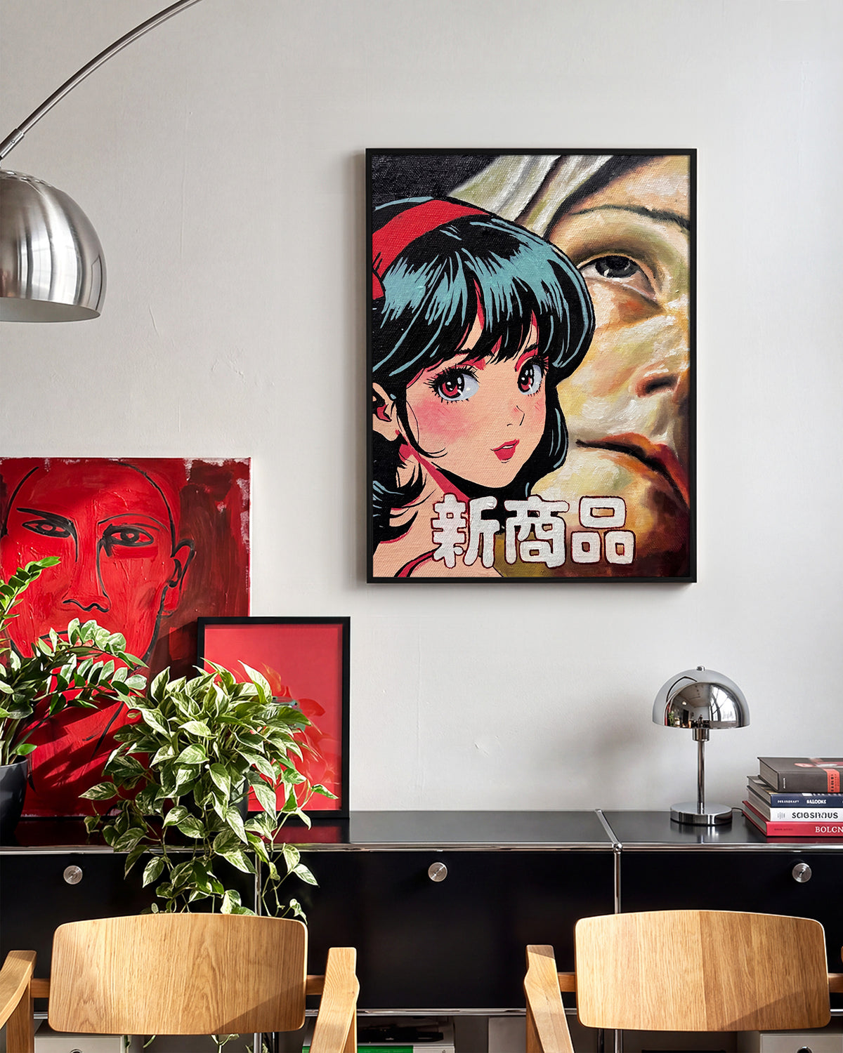 Cross Century Japanese pop art print in a black frame on a wall