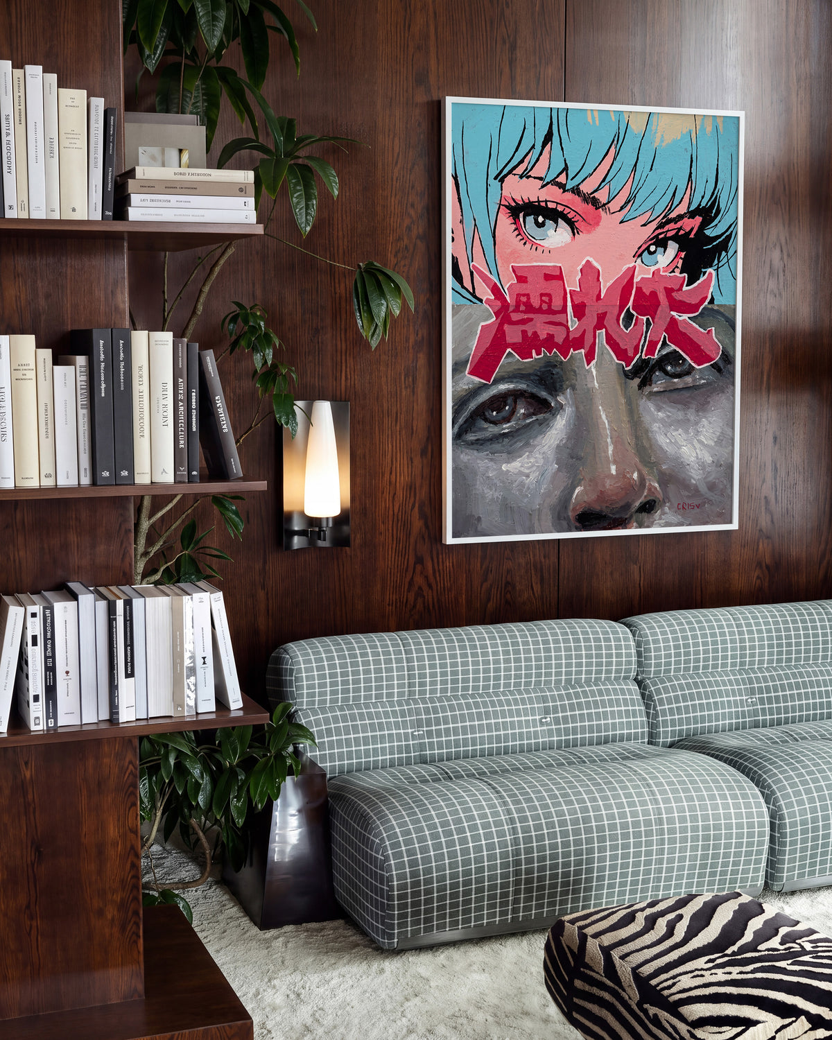 Double Take Japanese pop art collage print in a white frame on a wall