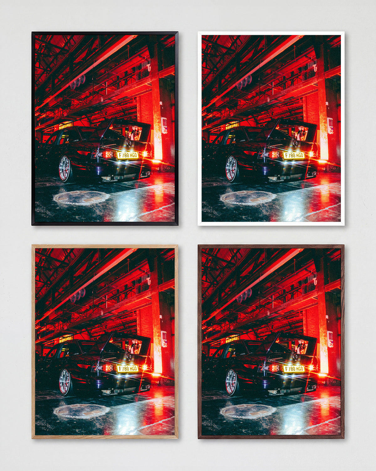 After Hours night car photography print shown in all frame colours