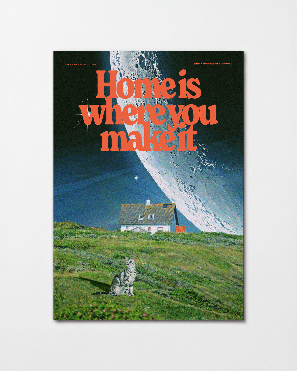 Between worlds retro space collage print, unframed