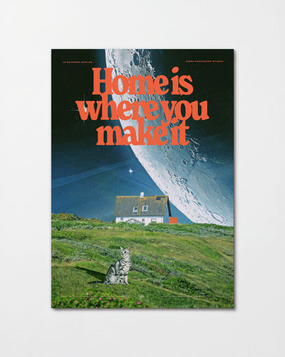 Between worlds retro space collage print, unframed