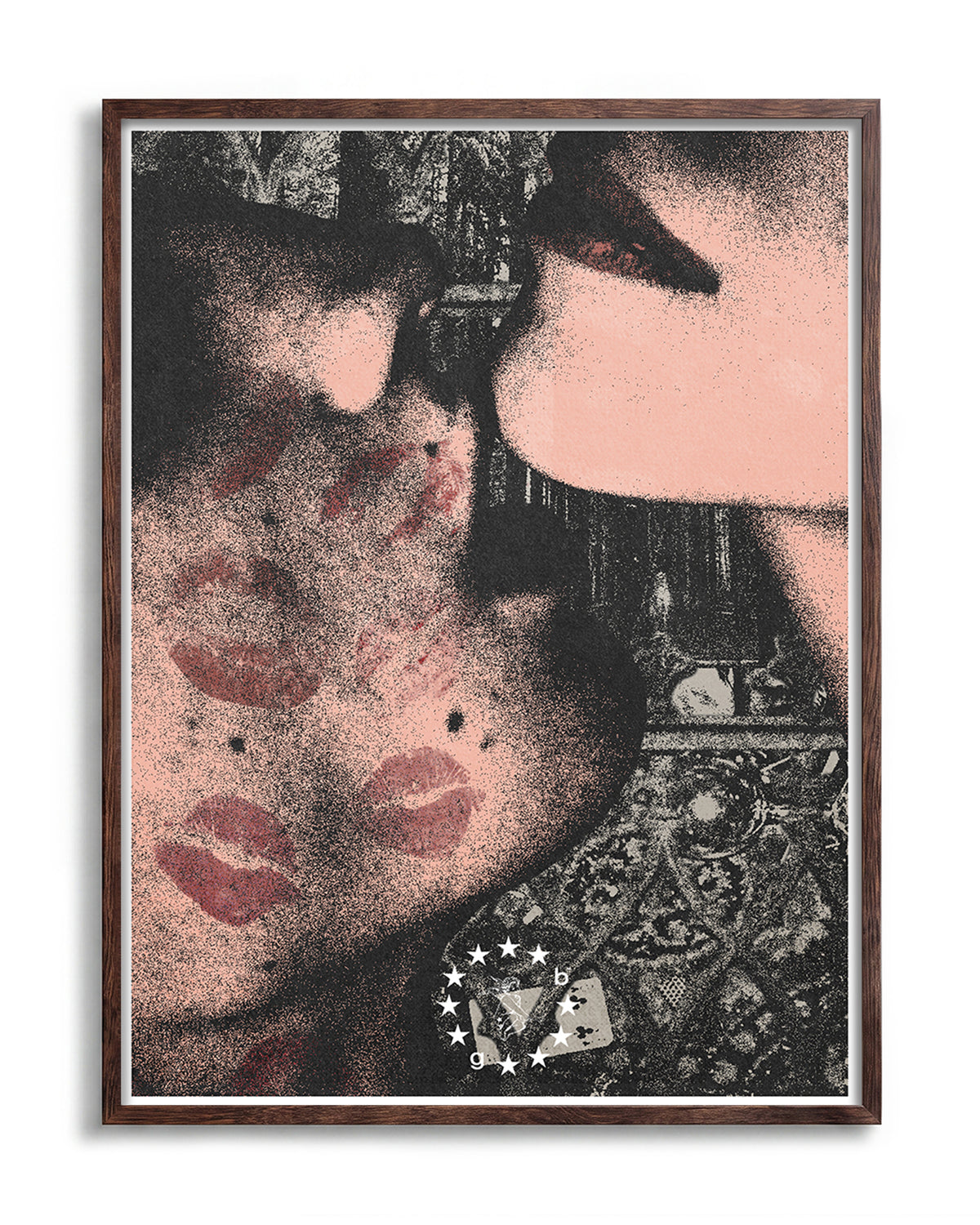 One kiss is all it takes 2 - no background framed - walnut