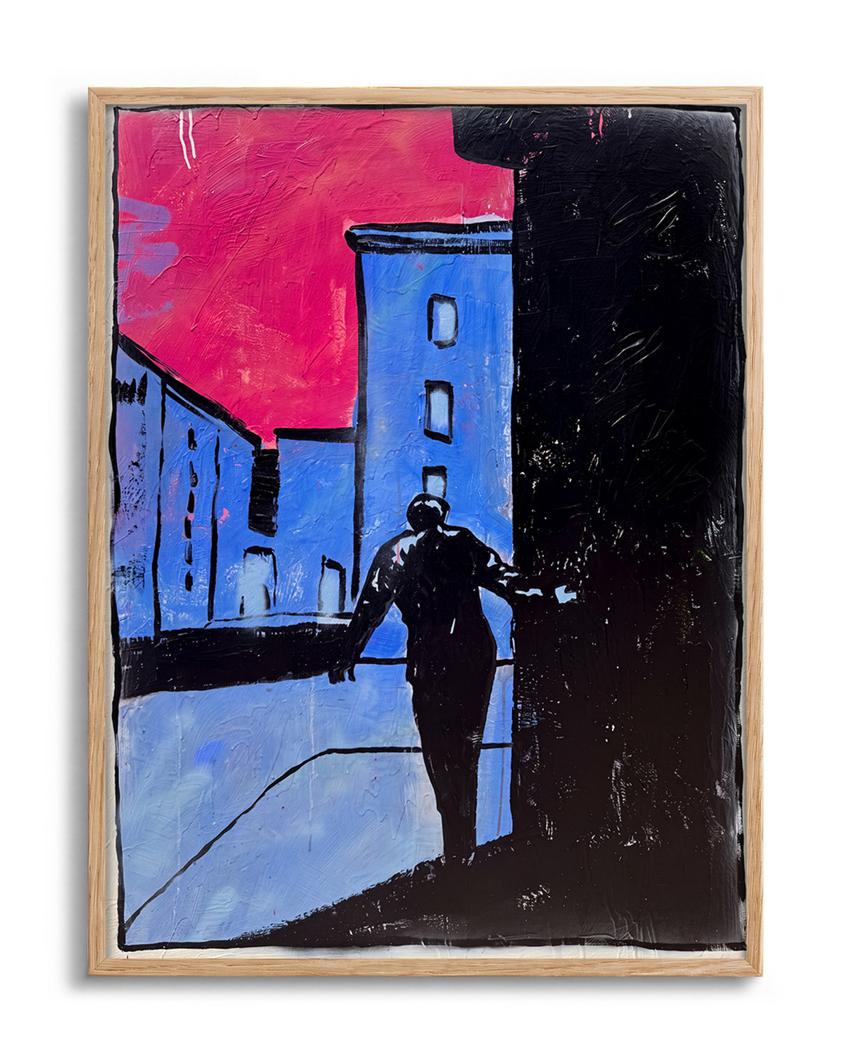7953 abstract figurative painting print in an oak frame