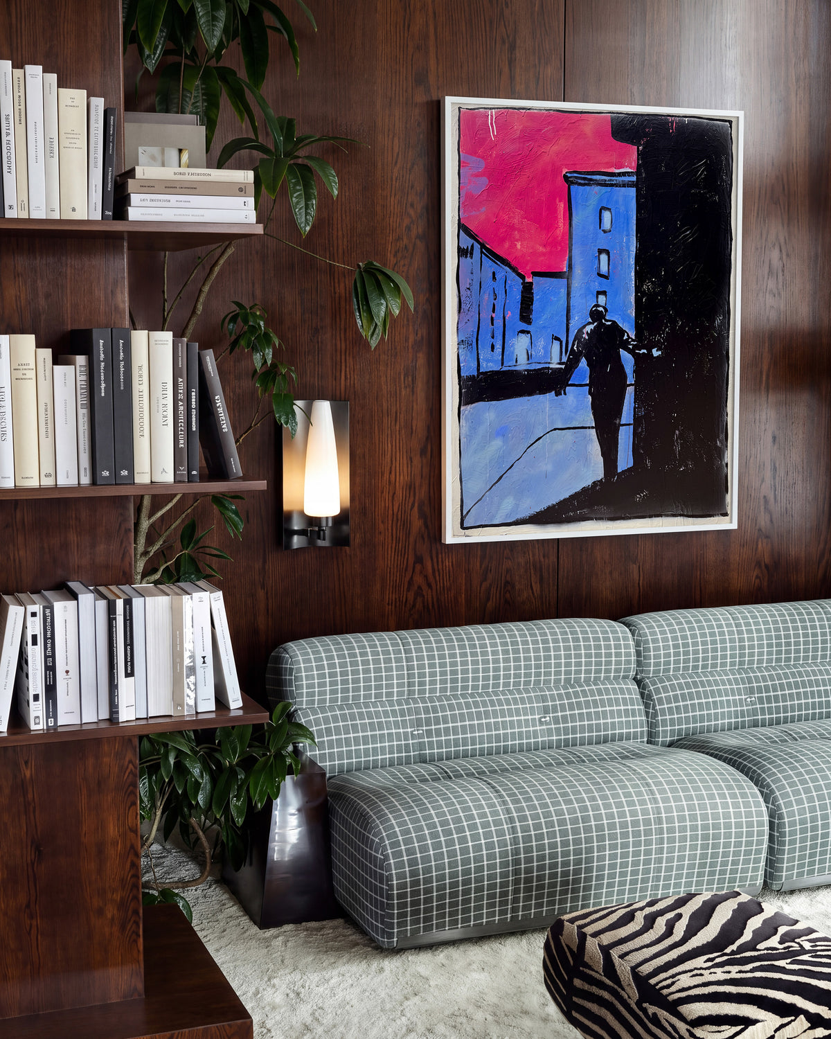 7953 abstract figurative painting print in a white frame on a wall