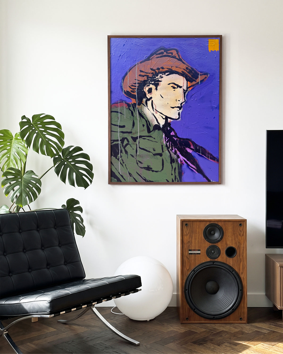 Locked & Loaded 2 pop art painting print in a walnut frame on a wall