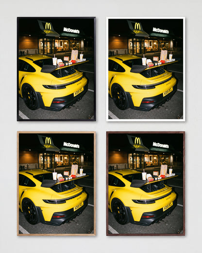 Drive Thru supercar photography poster shown in all frame colours