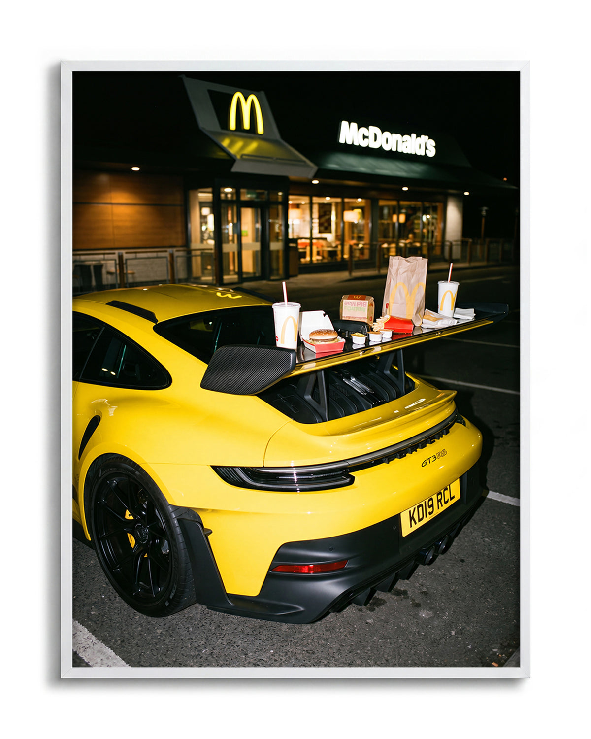 Drive Thru supercar photography poster in a white frame