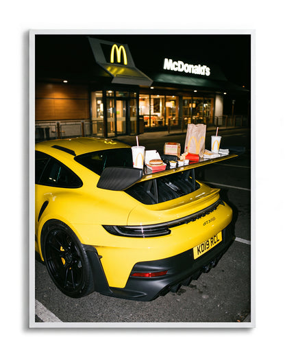 Drive Thru supercar photography poster in a white frame