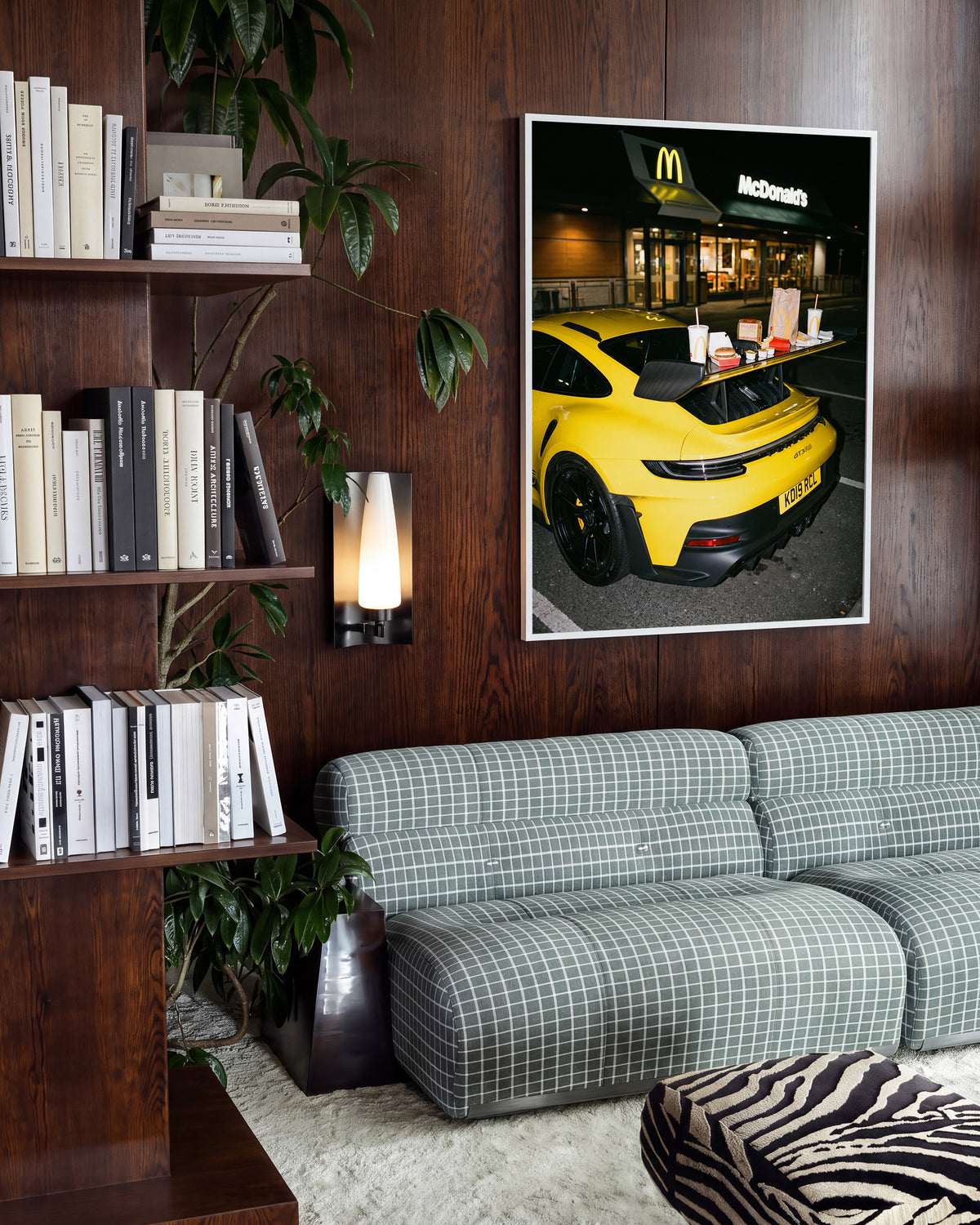 Drive Thru supercar photography poster in a white frame on a wall
