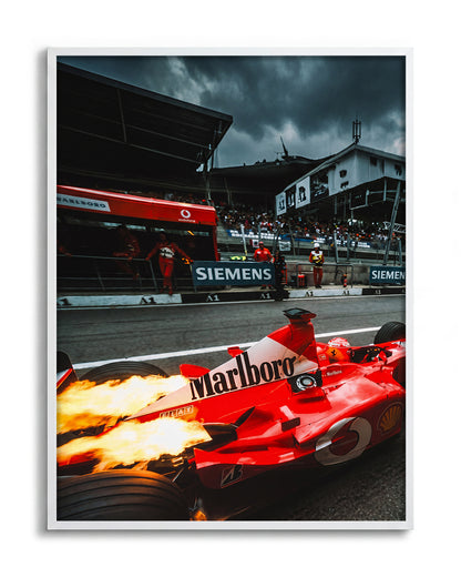 Ferrari Fire vintage Ferrari racing poster in a white frame