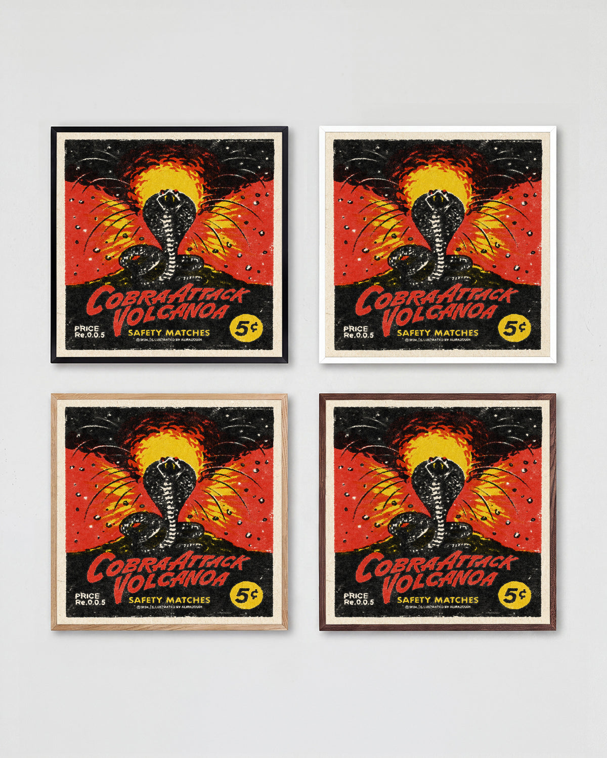 Cobra Attack Volcanoa vintage cobra tattoo print shown in all frame colours