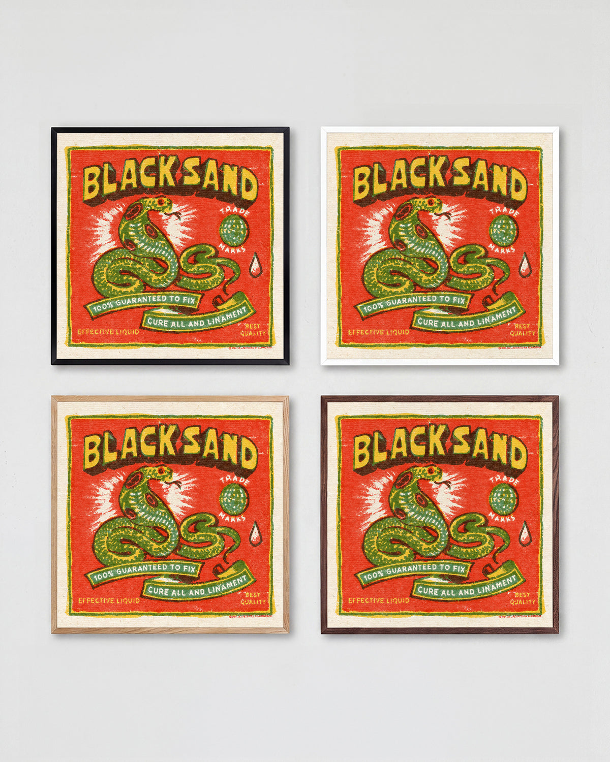 Black Sand Cobra vintage cobra tattoo print shown in all frame colours