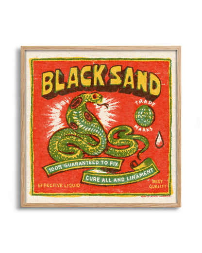 Black Sand Cobra vintage cobra tattoo print in an oak frame