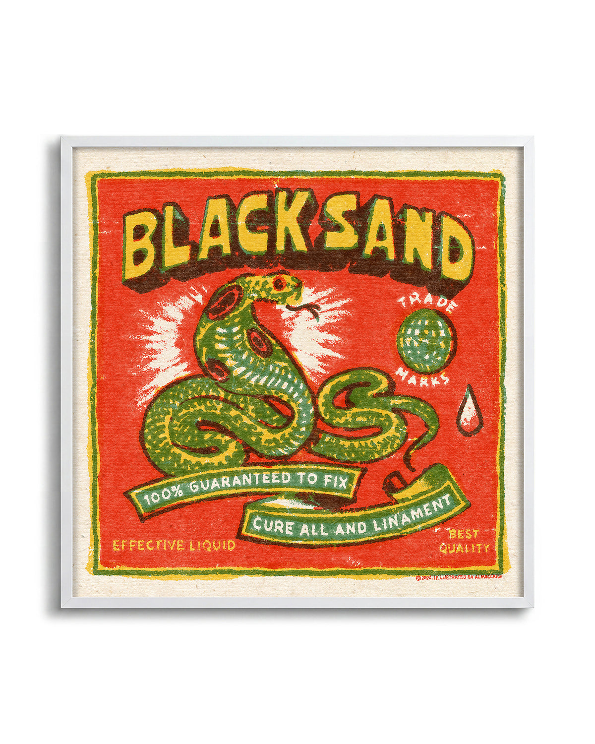 Black Sand Cobra vintage cobra tattoo print in a white frame