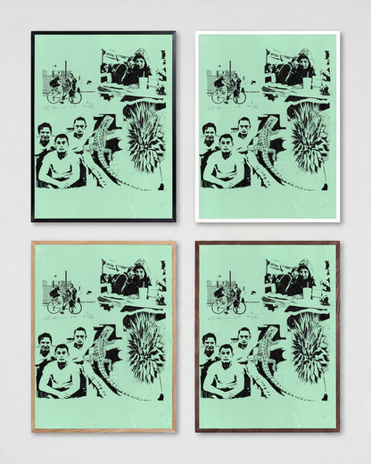 Desert Stories vintage western collage print shown in all frame colours