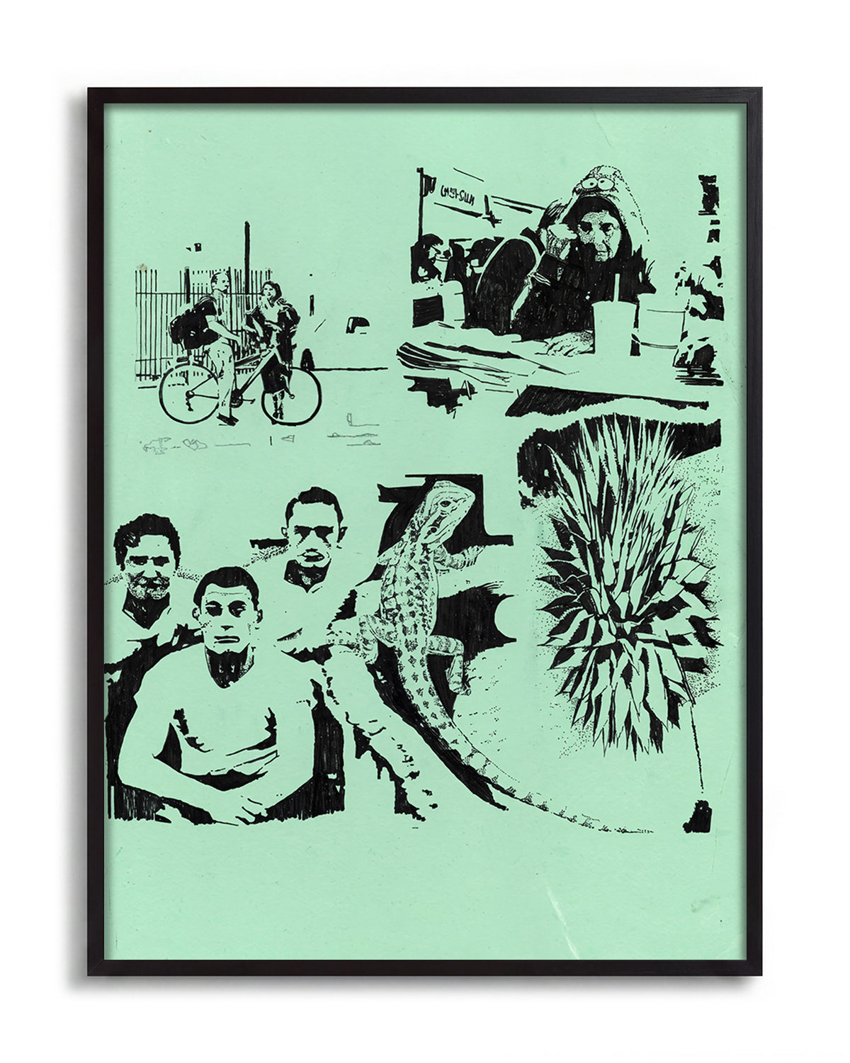 Desert Stories vintage western collage print in a black frame