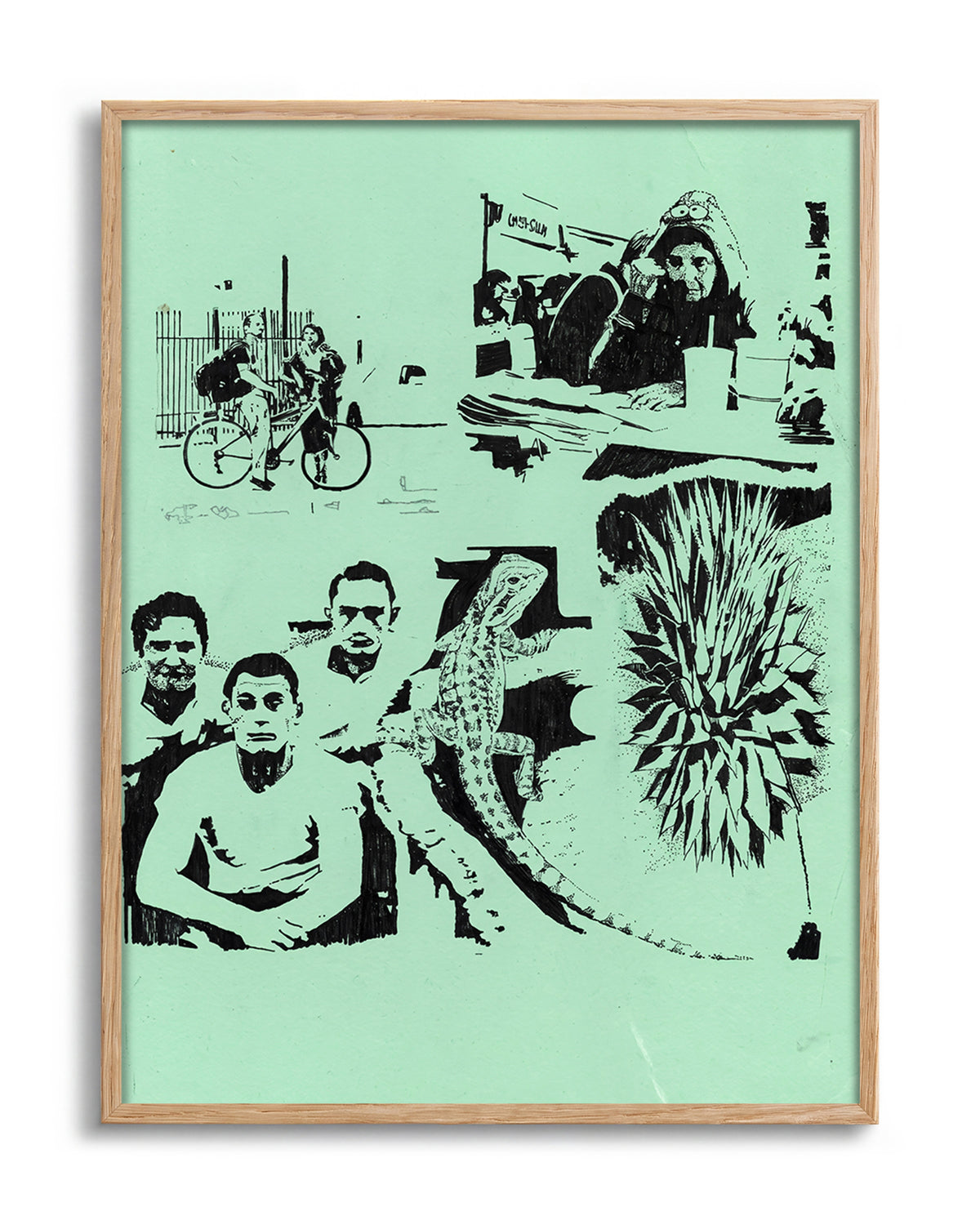 Desert Stories vintage western collage print in an oak frame