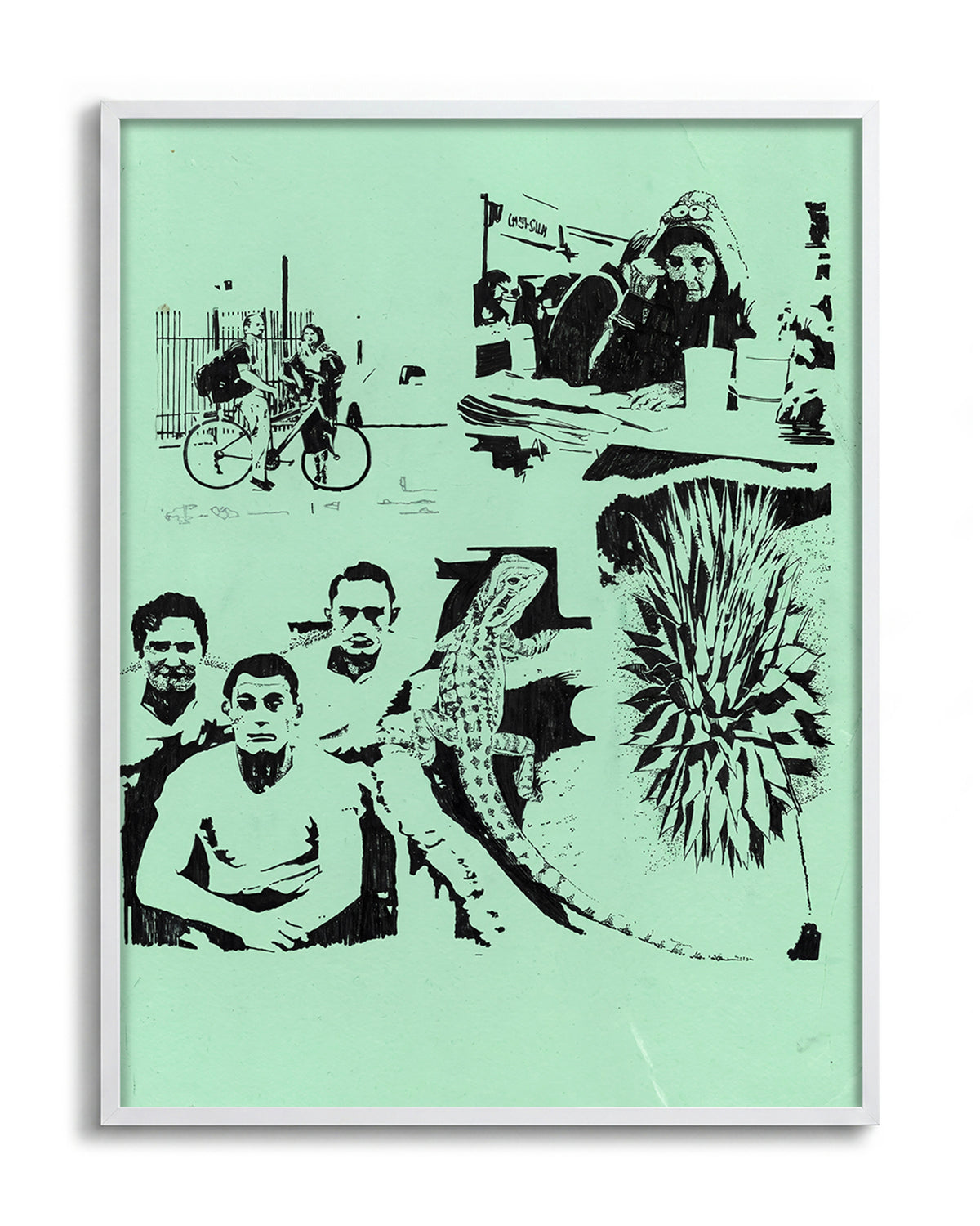 Desert Stories vintage western collage print in a white frame