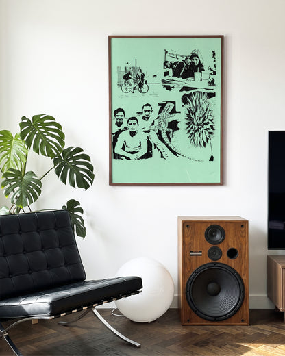 Desert Stories vintage western collage print in a walnut frame on a wall
