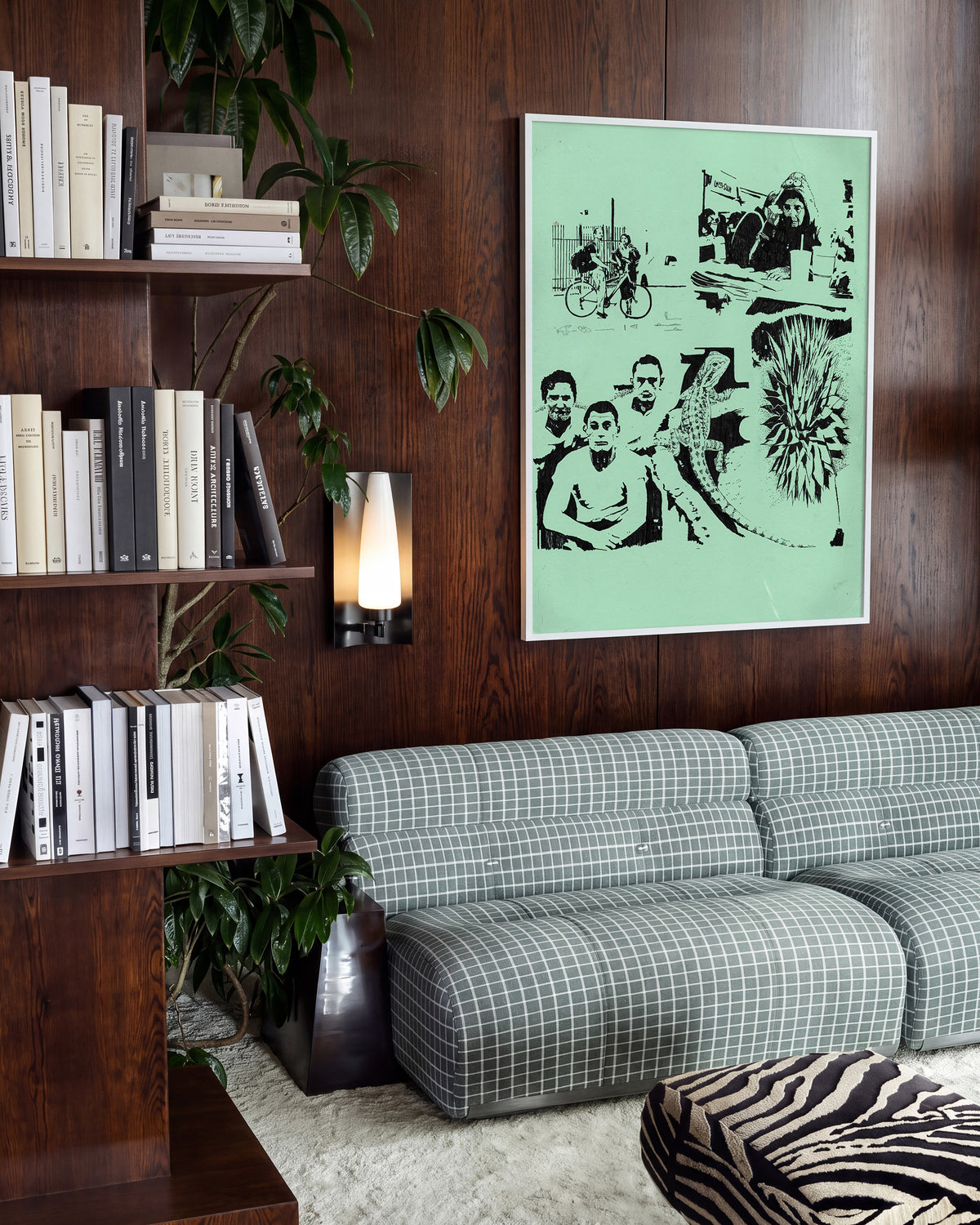 Desert Stories vintage western collage print in a white frame on a wall