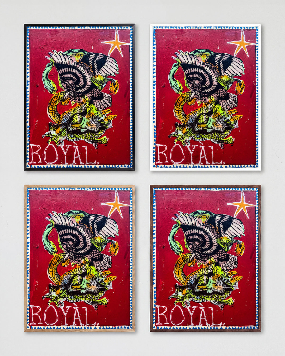 Battle Royal pop art comic print shown in all frame colours