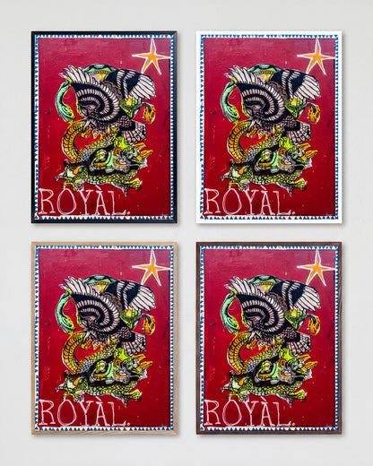 Battle Royal pop art comic print shown in all frame colours